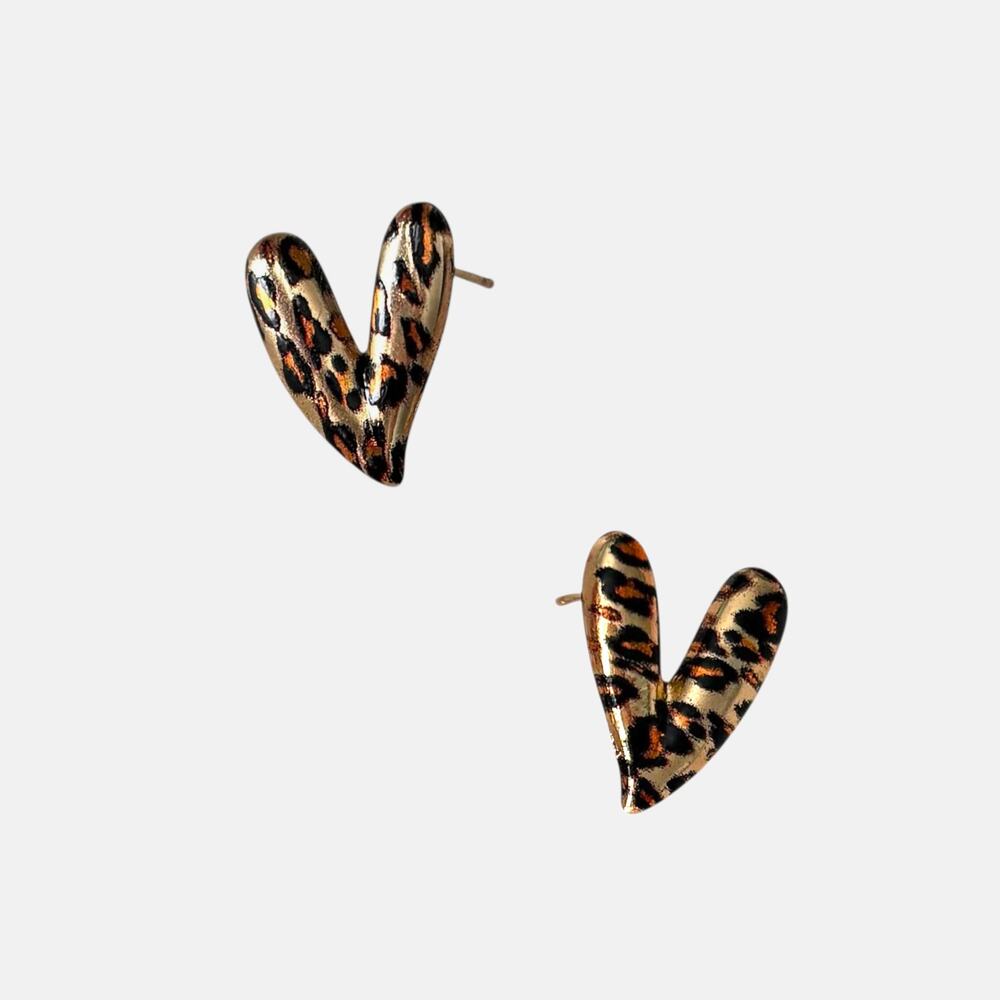 Cheetah Heart Stud Earrings